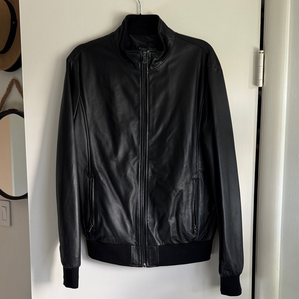 Vera Pelle Black Leather Bomber Jacket